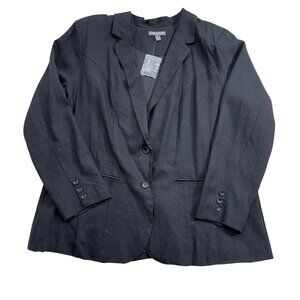 Jessica London Linen Blend Blazer Black Career Minimalist Travel Womens 20W NWOT
